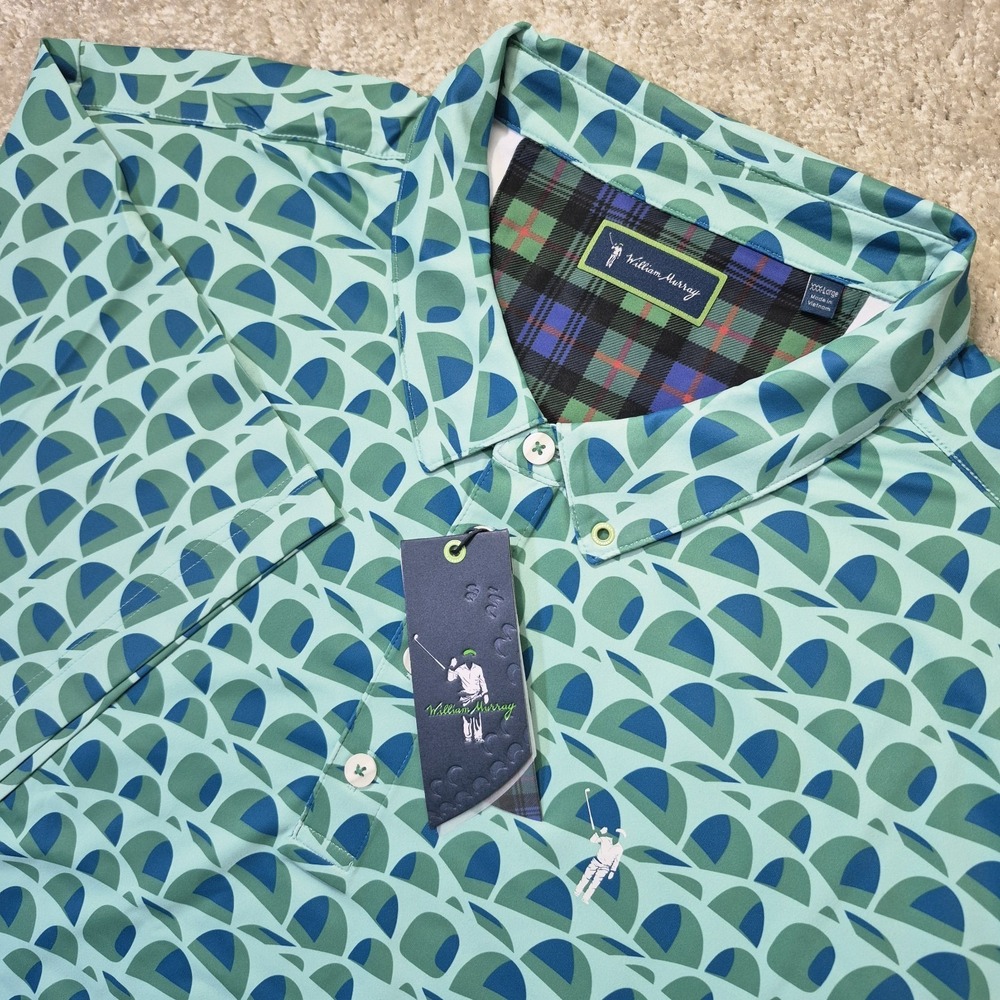 William Murray Golf Polo Shirt Mens 3XL Green Geometric AOP Performance Comfort